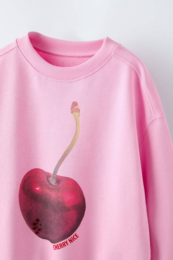 Cherry print sweatshirt with shiny stones (Pink) - 3