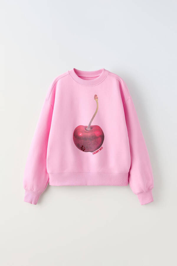 Cherry print sweatshirt with shiny stones (Pink) - 1