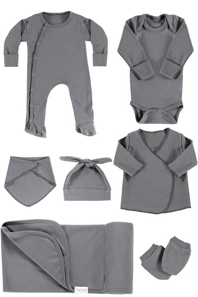 Chester 7 Piece Unisex Organic Cotton Baby Hospital Discharge Set & Newborn Gift Set - Anthracite - 9