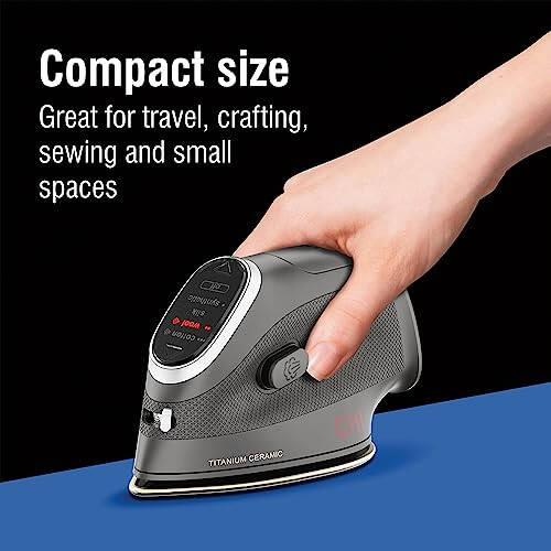 CHI Mini Steam Iron for Clothes, Sewing, Crafting and Travel with Titanium Infused Ceramic Soleplate, 1000 Watts, XL 10’ Cord, 3-Way Auto Shutoff, Portable, Vacation Essentials, Black (13120) - 2