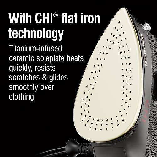 CHI Mini Steam Iron for Clothes, Sewing, Crafting and Travel with Titanium Infused Ceramic Soleplate, 1000 Watts, XL 10’ Cord, 3-Way Auto Shutoff, Portable, Vacation Essentials, Black (13120) - 3