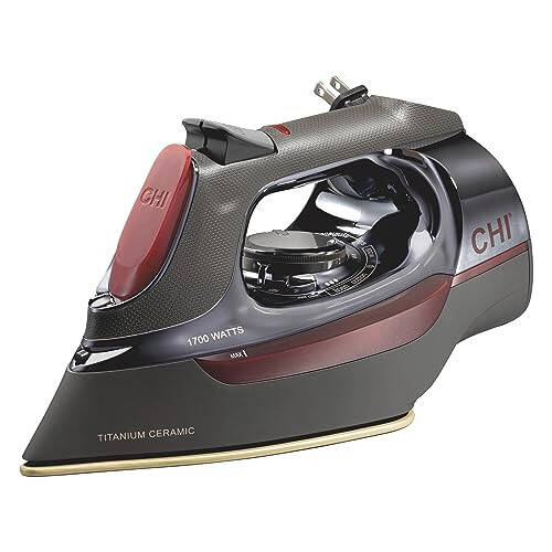 CHI Steam Iron for Clothes with 8’ Retractable Cord, 1700 Watts, 3-Way Auto Shutoff, 400+ Holes, Professional Grade, Temperature Control Dial, Titanium Infused Ceramic Soleplate, Black/Chrome (13109) - 1