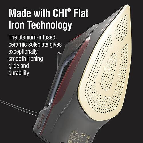 CHI Steam Iron for Clothes with 8’ Retractable Cord, 1700 Watts, 3-Way Auto Shutoff, 400+ Holes, Professional Grade, Temperature Control Dial, Titanium Infused Ceramic Soleplate, Black/Chrome (13109) - 2