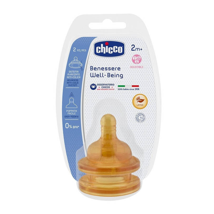 Chicco Baby Bottle Nipple 2 Months+ Flow Adjustable 2 Pack Rubber - 2