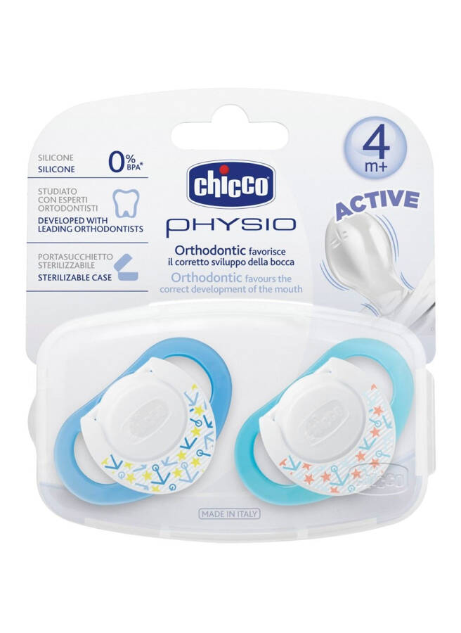 Chicco Physio Silicone Pacifier 4m+ 2 Pack - Blue - 1