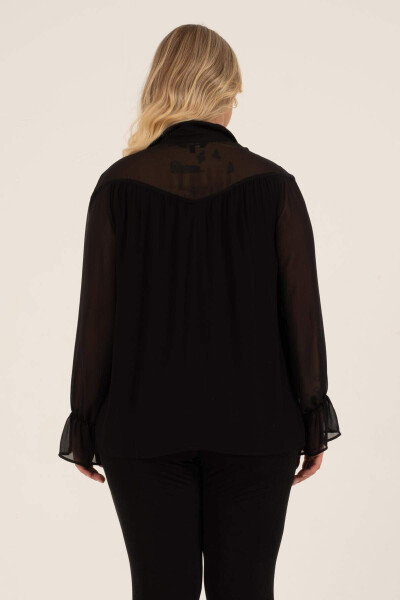 Chiffon Blouse with Chiffon Collar and Sleeves - 4