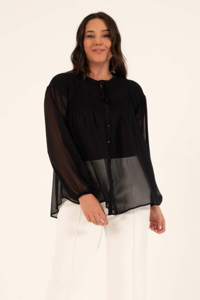 Chiffon Blouse with Gipure Detail - 1