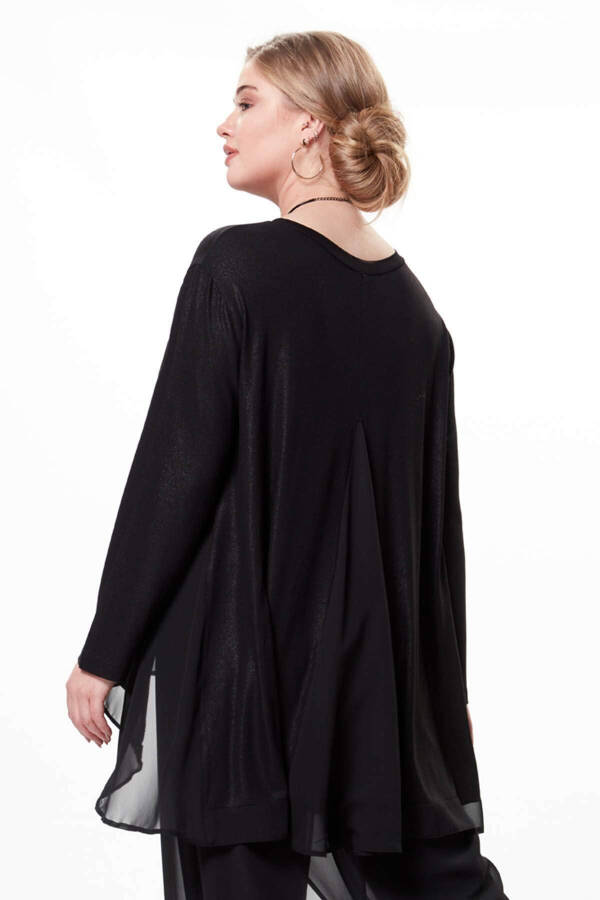 Chiffon Panel Sequined Plus Size Blouse Black - 3