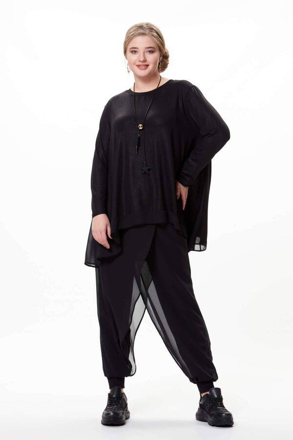 Chiffon Panel Sequined Plus Size Blouse Black - 5