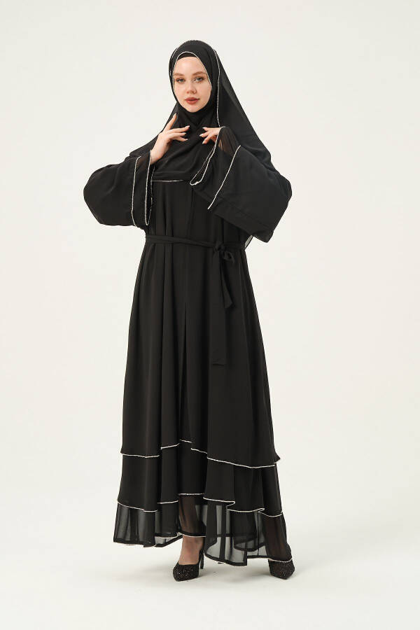 Chiffon Stone Embellished Three-Layered Abaya - 1