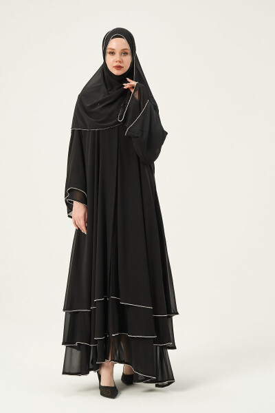 Chiffon Stone Embellished Three-Layered Abaya - 2