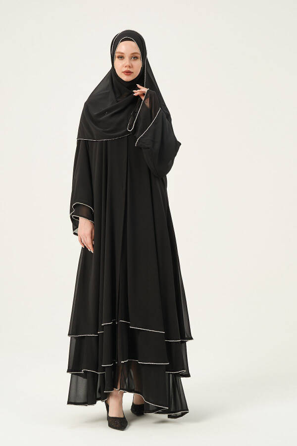 Chiffon Stone Embellished Three-Layered Abaya - 2