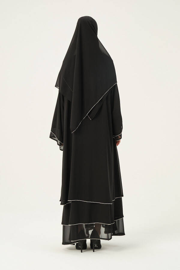 Chiffon Stone Embellished Three-Layered Abaya - 5