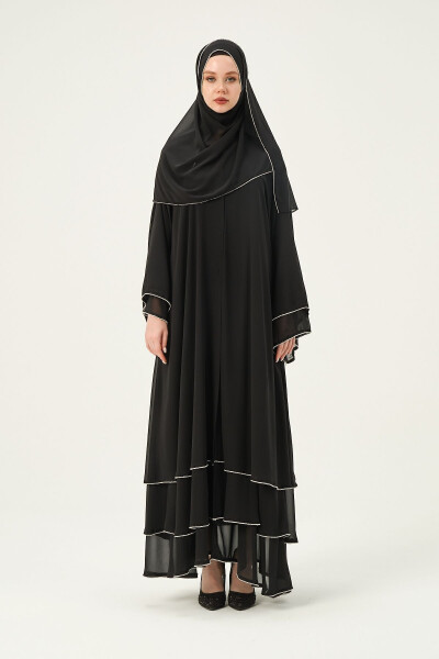 Chiffon Stone Embellished Three-Layered Abaya - 6