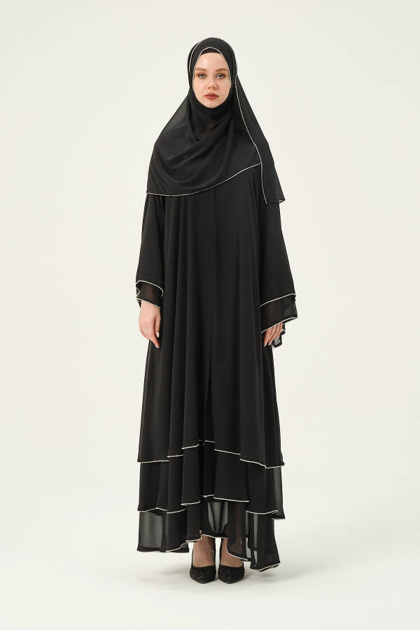 Chiffon Stone Embellished Three-Layered Abaya - 12