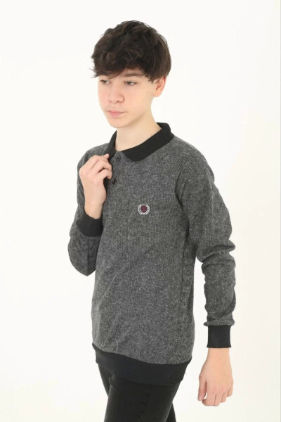 Children's Crew Neck Embroidered Sweater - Gray - 4