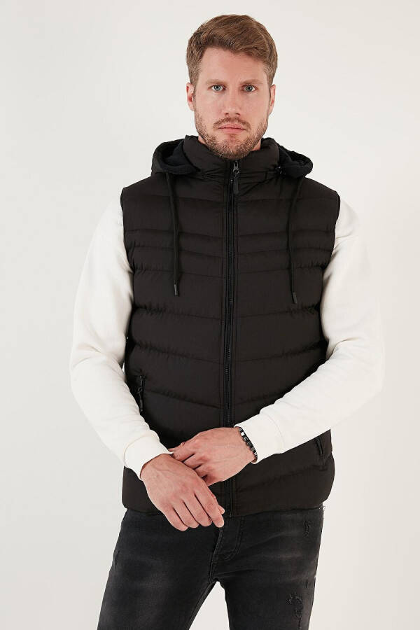 Chiqarib olinadigan kaputli suv va shamolga chidamli Slim Fit puffer yelek 649006 - 19