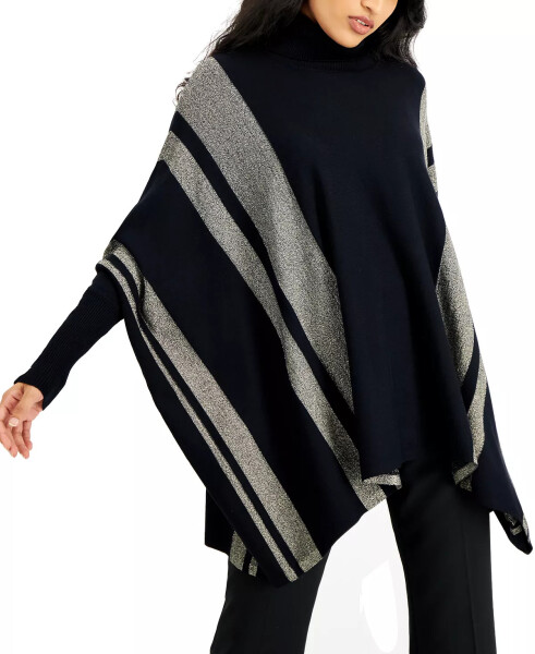 Chiziqli turtlenekli poncho ko'ylagi, Macy's Black Shine uchun yaratilgan - 1