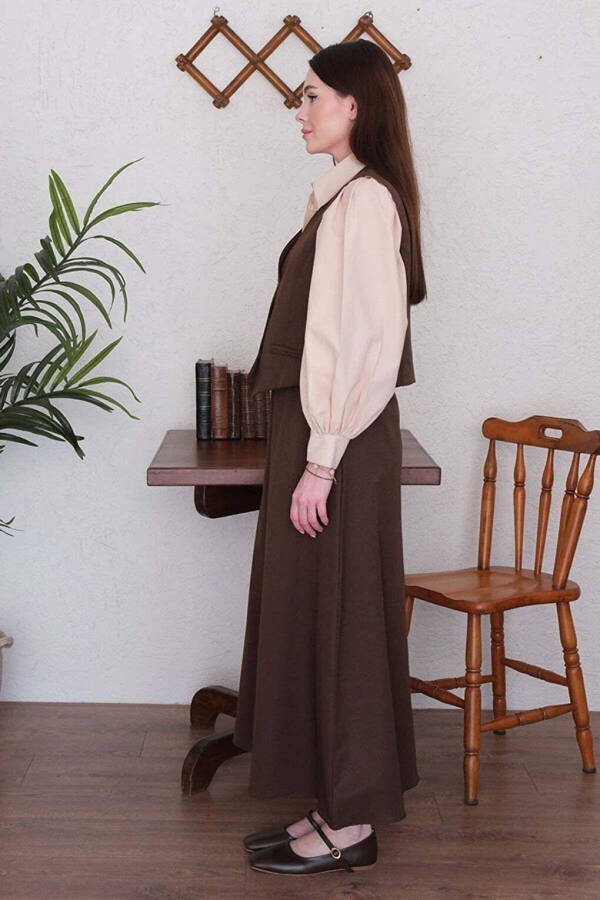 Chocolate Linen Look Vest & Skirt Set - 6