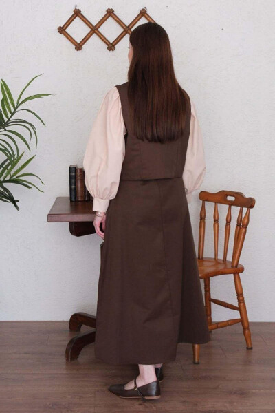 Chocolate Linen Look Vest & Skirt Set - 7