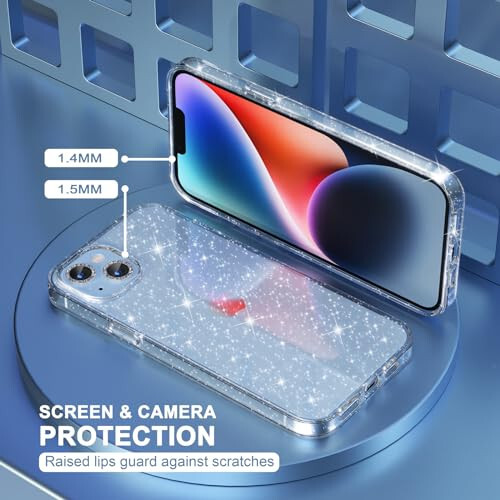 Choiche Compatible iPhone 14 Case Cute, Women Clear Glitter Bling Sparkly Case, [2 x Diamond Camera Lens Protectors] [2 x Tempered Glass Screen Protectors] 6.1-inch (Glitter Clear) - 4