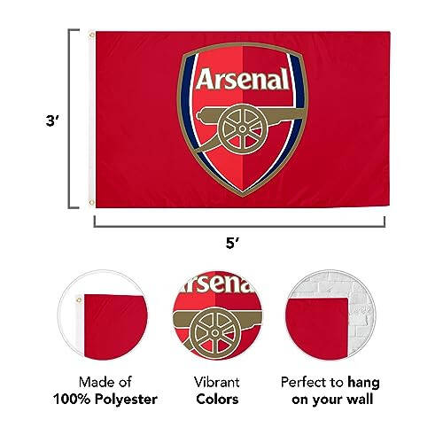 Cho'l Kaktuslar Arsenal Bayrog'i FC Gunners Futbol 100% Polyester Ichki Tashqi 3x5 fut Bayrog'i (Bayrog' A) - 3