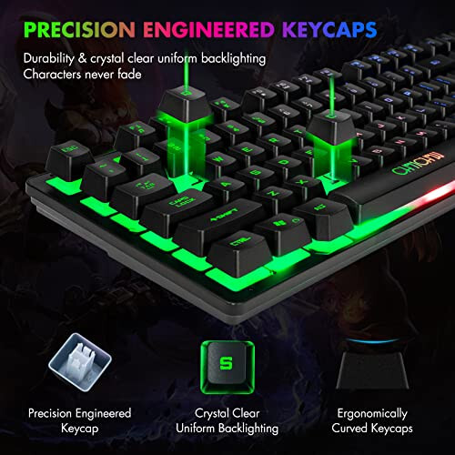 CHONCHOW 87 Tuşlu TKL Oyun Klavyesi ve Fare Kombosu, Kablolu LED Gökkuşağı Arka Aydınlatmalı Klavye 800-3200 DPI RGB Fare, PS4 Xbox PC Dizüstü Bilgisayar Mac için Oyun - 9