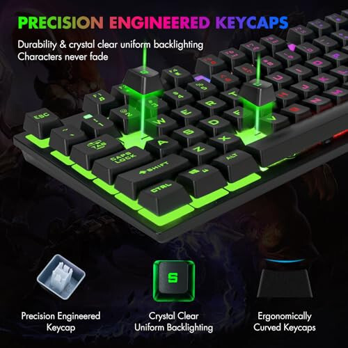 CHONCHOW 87 Tuşlu TKL Oyun Klavyesi ve Fare Kombosu, Kablolu LED Gökkuşağı Arka Aydınlatmalı Klavye 800-3200 DPI RGB Fare, PS4 Xbox PC Dizüstü Bilgisayar Mac için Oyun - 3