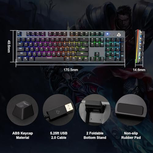 CHONCHOW Tam Boy Mekanik Oyun Klavyesi Kırmızı Anahtarlar ile, Kablolu USB 104 Tuşlu RGB Oyun Klavyesi Arka Aydınlatmalı Numpad/Anti-Ghosting ile Xbox PS4 PS5 Mac PC Laptop Oyuncu - Siyah - 6