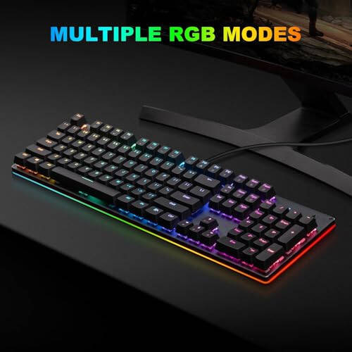 CHONCHOW Tam Boy Mekanik Oyun Klavyesi Kırmızı Anahtarlar ile, Kablolu USB 104 Tuşlu RGB Oyun Klavyesi Arka Aydınlatmalı Numpad/Anti-Ghosting ile Xbox PS4 PS5 Mac PC Laptop Oyuncu - Siyah - 7