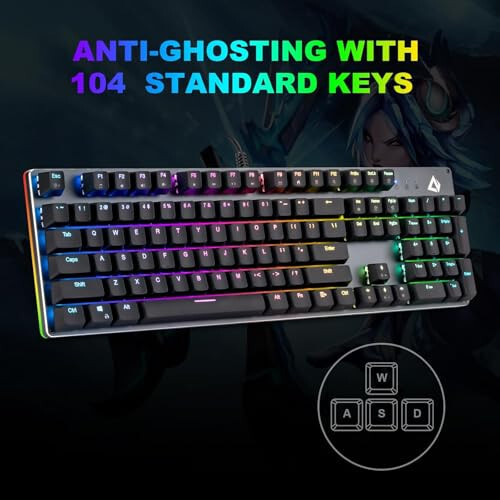 CHONCHOW To'liq O'lchamli Mexanik O'yin Klaviaturasi Qizil Kalitlar bilan, Simli USB 104 Tugma RGB O'yin Klaviaturasi Orqa Yoritilgan Raqamli Panel / Anti-Ghosting bilan Xbox PS4 PS5 Mac PC Noutbuk Gamer - Qora - 2