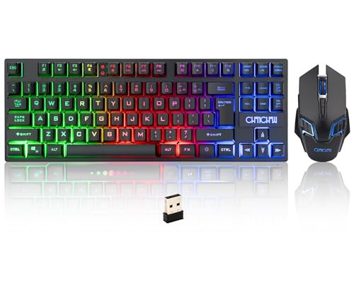 CHONCHOW Wireless Gaming Keyboard and Mouse Combo, Rechargeable 87 Key LED Light Up Keyboard Ergonomic Wireless Gaming Mouse, Backlit Wireless Gaming Mouse and Keyboard for Xbox PS4 PS4 PC Laptop - 1