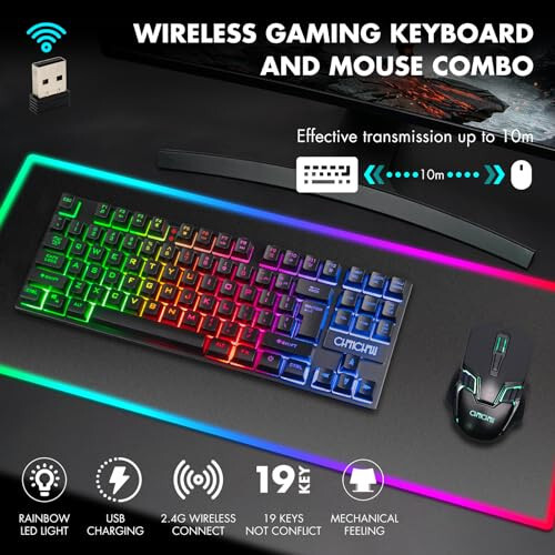 CHONCHOW Wireless Gaming Keyboard and Mouse Combo, Rechargeable 87 Key LED Light Up Keyboard Ergonomic Wireless Gaming Mouse, Backlit Wireless Gaming Mouse and Keyboard for Xbox PS4 PS4 PC Laptop - 2