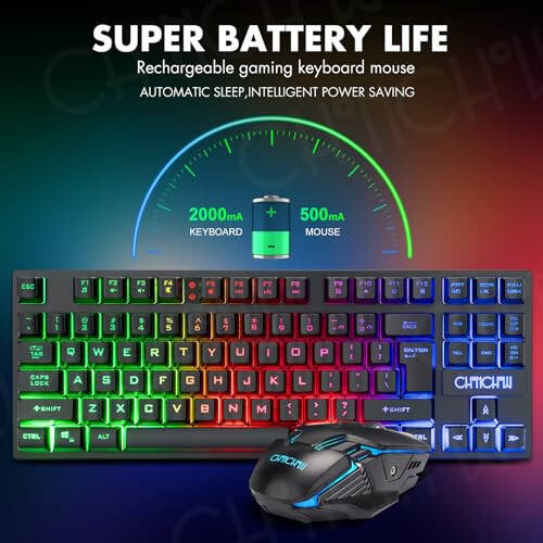 CHONCHOW Wireless Gaming Keyboard and Mouse Combo, Rechargeable 87 Key LED Light Up Keyboard Ergonomic Wireless Gaming Mouse, Backlit Wireless Gaming Mouse and Keyboard for Xbox PS4 PS4 PC Laptop - 3