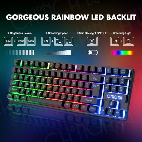 CHONCHOW Wireless Gaming Keyboard and Mouse Combo, Rechargeable 87 Key LED Light Up Keyboard Ergonomic Wireless Gaming Mouse, Backlit Wireless Gaming Mouse and Keyboard for Xbox PS4 PS4 PC Laptop - 5