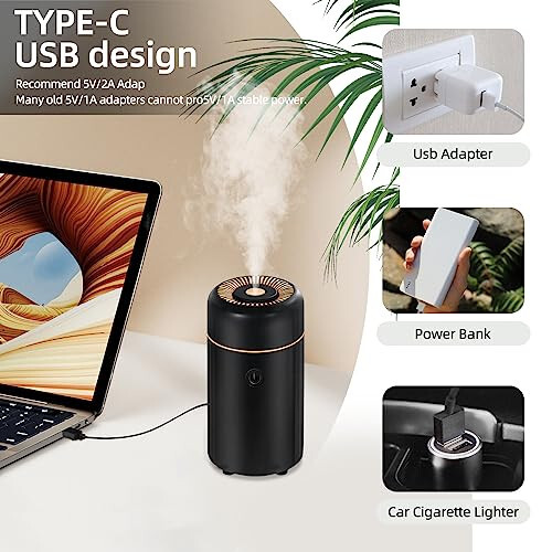 CHOUWEEK Araba Difüzörleri Esansiyel Yağlar İçin, USB Araba Koku Havalandırıcı Difüzör, Küçük Mini Aroma Difüzör, Aromaterapi Yağı Difüzörleri, 7 Renkli Değişen Işık, Araba, Ev, Seyahat, Yatak Odası, Ofis İçin Otomatik Kapanma - 2