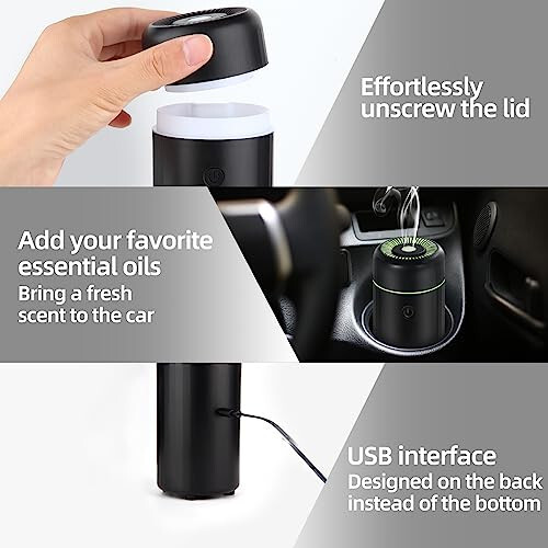 CHOUWEEK Araba Difüzörleri Esansiyel Yağlar İçin, USB Araba Koku Havalandırıcı Difüzör, Küçük Mini Aroma Difüzör, Aromaterapi Yağı Difüzörleri, 7 Renkli Değişen Işık, Araba, Ev, Seyahat, Yatak Odası, Ofis İçin Otomatik Kapanma - 6