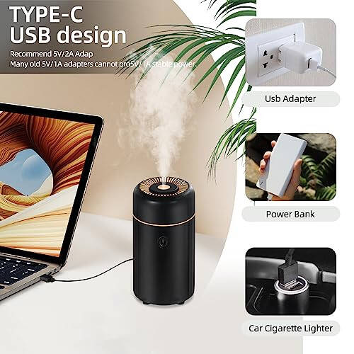 CHOUWEEK Car Diffusers for Essential Oils,USB Car Scent Air Humidifier Diffuser, Small Mini Aroma Diffuser,Aromatherapy oil Defusers, 7Color Changing Light,Auto-off for Car,Home,Travel,Bedroom,Office. - 2