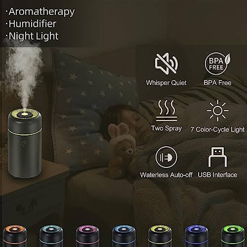 CHOUWEEK Car Diffusers for Essential Oils,USB Car Scent Air Humidifier Diffuser, Small Mini Aroma Diffuser,Aromatherapy oil Defusers, 7Color Changing Light,Auto-off for Car,Home,Travel,Bedroom,Office. - 3