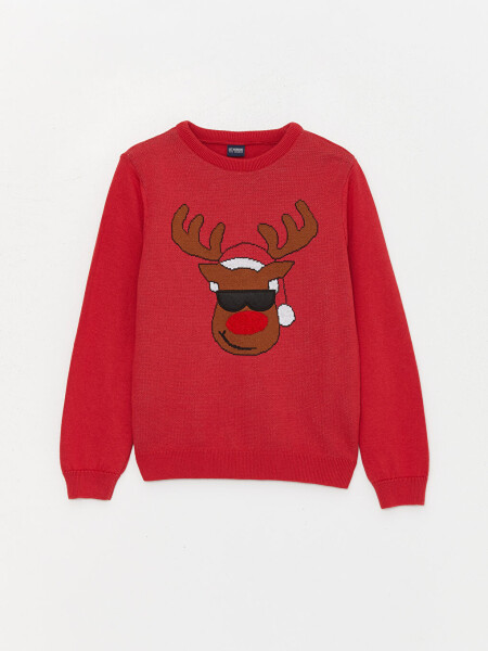 Christmas Themed Long Sleeve Boys' Bicycle Neck Knit Sweater - 7