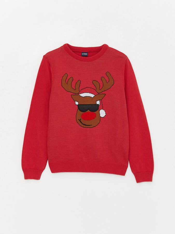 Christmas Themed Long Sleeve Boys' Bicycle Neck Knit Sweater - 4