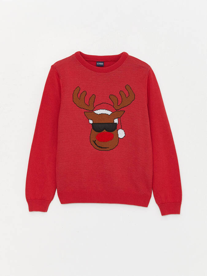 Christmas Themed Long Sleeve Boys' Bicycle Neck Knit Sweater - 1