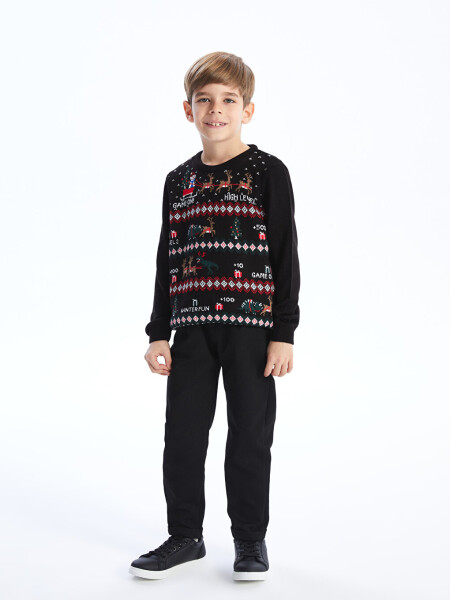 Christmas Themed Long Sleeve Boy's Knit Sweater with a Crew Neck - 2