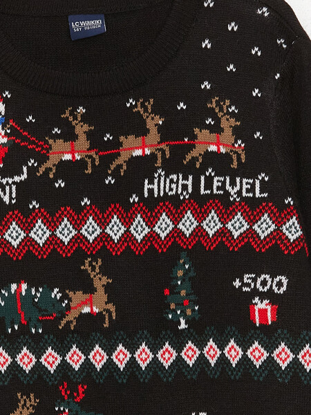 Christmas Themed Long Sleeve Boy's Knit Sweater with a Crew Neck - 5