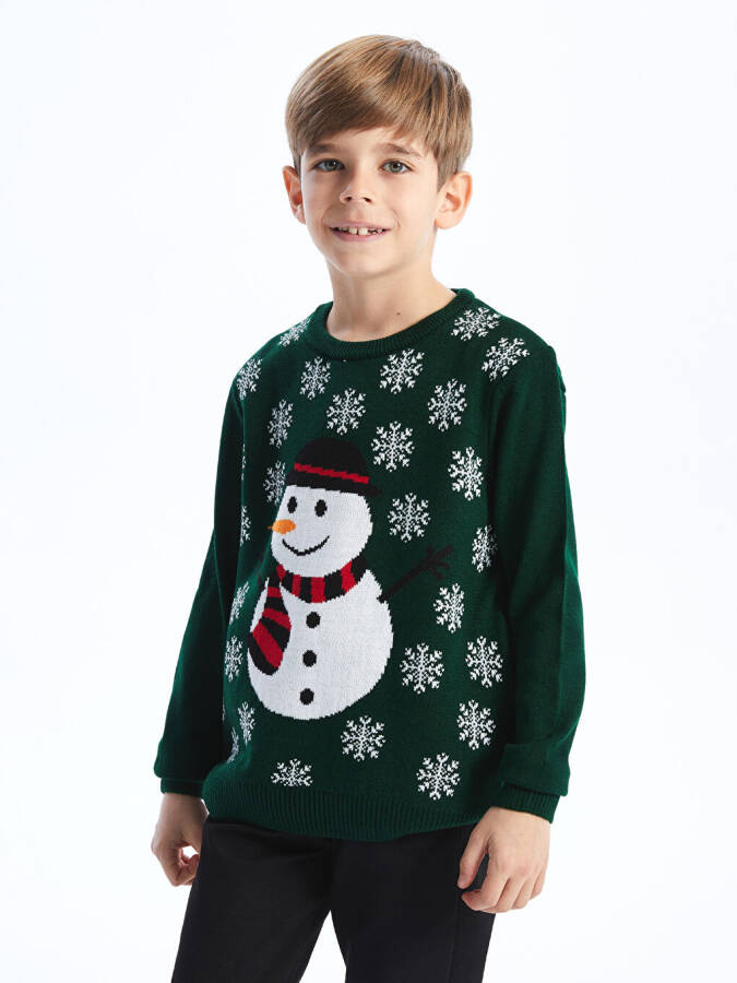 Christmas Themed Long Sleeve Boys' Knit Sweater with a Round Neck - 1