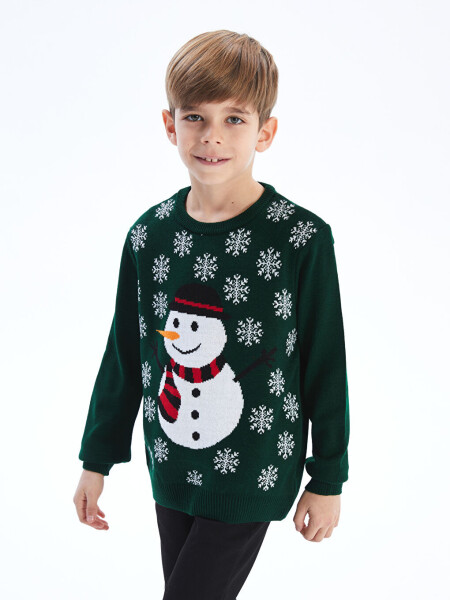 Christmas Themed Long Sleeve Boys' Knit Sweater with a Round Neck - 2