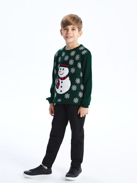 Christmas Themed Long Sleeve Boys' Knit Sweater with a Round Neck - 3