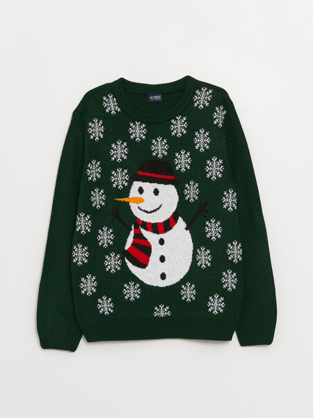 Christmas Themed Long Sleeve Boys' Knit Sweater with a Round Neck - 4