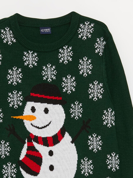 Christmas Themed Long Sleeve Boys' Knit Sweater with a Round Neck - 6