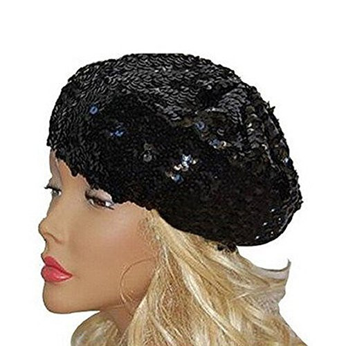 CHUANGLI Sparkly Sequins Beret Hat Glitter Mermaid Cap for Dancing Party Fancy Dress - 2